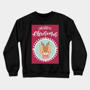 Merry Christmas, greetingcard with a cute little deer in the snow Crewneck Sweatshirt